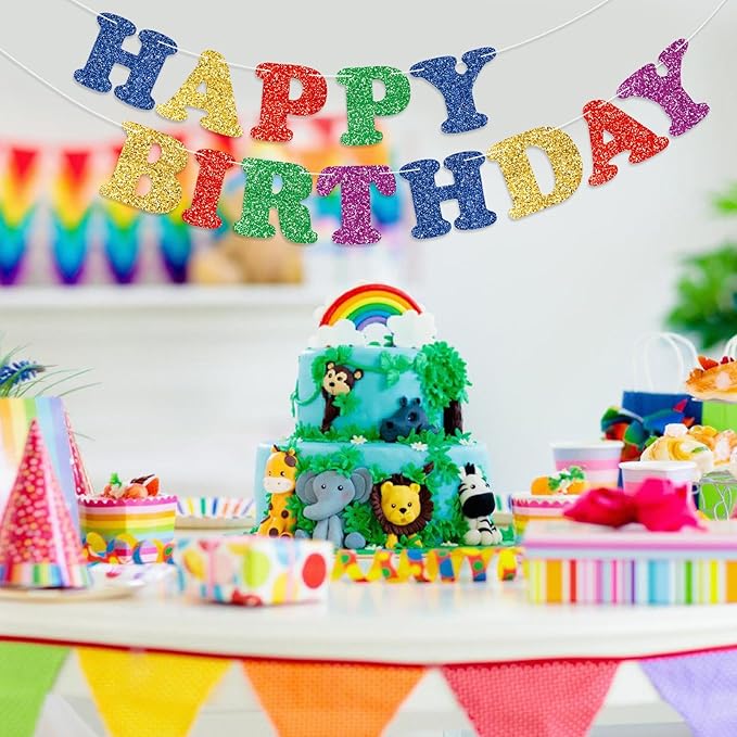 Colorful Happy Birthday Banner Birthday Party Decorations Happy Birthday Banner Bunting Garland Sign for Kids Boys Girls Adults Birthday Baby Shower Celebration Party Backdrops Supplies