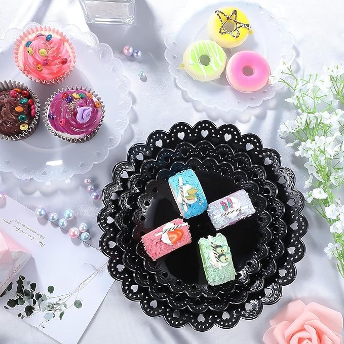 4 Sets 3 Tier Plastic Dessert Stand Black Cupcake Stand Mini Cake Fruit Candy Display Tower Reusable Tiered Snack Serving Tray Black Gold for Wedding Tea Party Decor