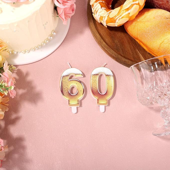 60th Birthday Cake Candles, Beer Themed Cake Numbers Decorations Funny Party Topper Supplies for Men Beer Lover Birthday Celebration Gifts (60)