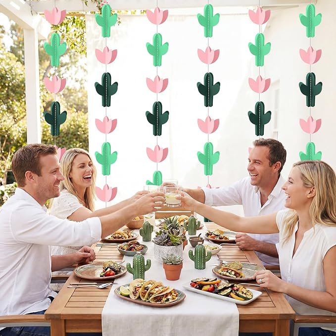 Funrous 6 Pcs Cactus Garlands Banner - 3D Cactus Party Decorations Fiesta Mexican Themed Paper Streamers Desert Plant Hanging Ornaments Backdrop for Cinco De Mayo Supplies Succulents Birthday Decor