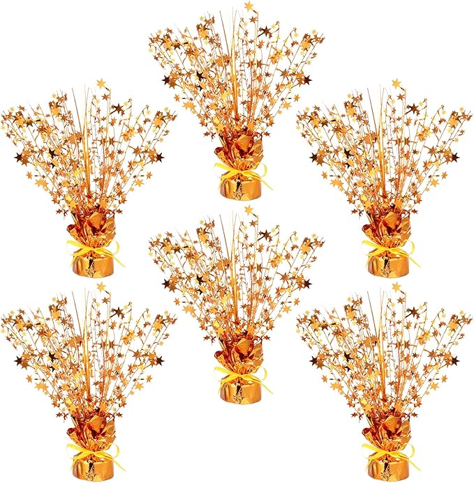 Crowye 6 Pcs Metallic Foil Spray Centerpiece Party Star Decoration Table Decor for Birthday Wedding Graduation Bachelorette Spring Party Holiday(Orange,Small Star)