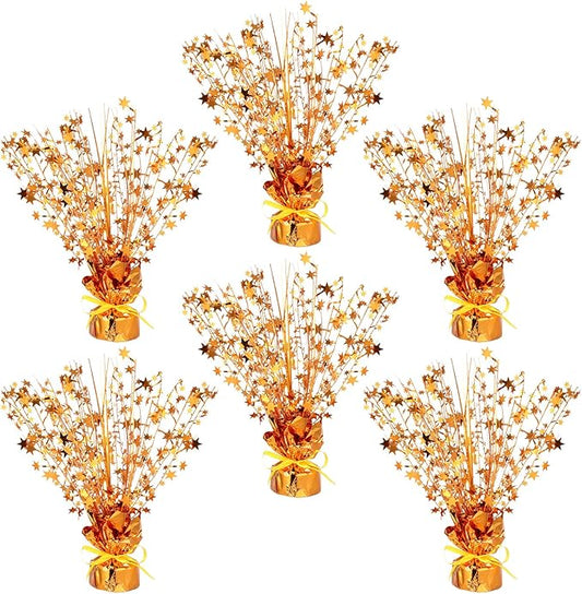 Crowye 6 Pcs Metallic Foil Spray Centerpiece Party Star Decoration Table Decor for Birthday Wedding Graduation Bachelorette Spring Party Holiday(Orange,Small Star)