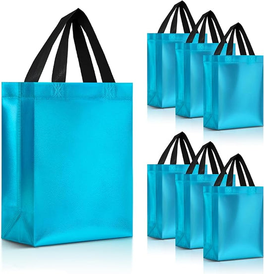 Nush Nush Aqua Blue Gift Bags Medium Size – Set of 30 Light Blue Reusable Gift Bags With Handles Bulk - Turquoise Goodie Bag for Birthday Party Favors, Bachelorette, Special Events – 8Wx4Dx10H