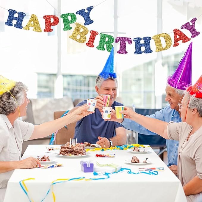 Colorful Happy Birthday Banner Birthday Party Decorations Happy Birthday Banner Bunting Garland Sign for Kids Boys Girls Adults Birthday Baby Shower Celebration Party Backdrops Supplies
