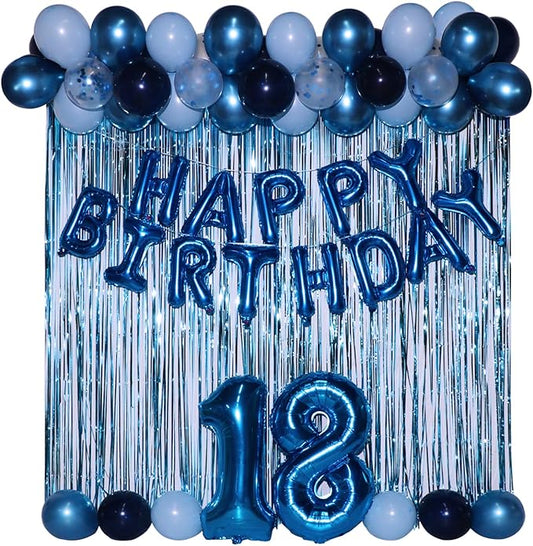 18th Birthday Decorations for Boys 18th Birthday Balloons 18 Cake Topper Happy Birthday Banner Blue Streamers Happy 18th Birthday Decorations