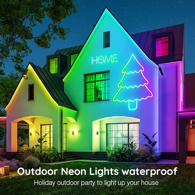 LETIANPAI Neon Rope Lights,Flexible Led Rope Lights Control with App/Remote,Multiple Modes Rope Lights,IP65 Outdoor RGB Led Neon Lights Waterproof,Music Sync Gaming Led Light Strip (50FT)