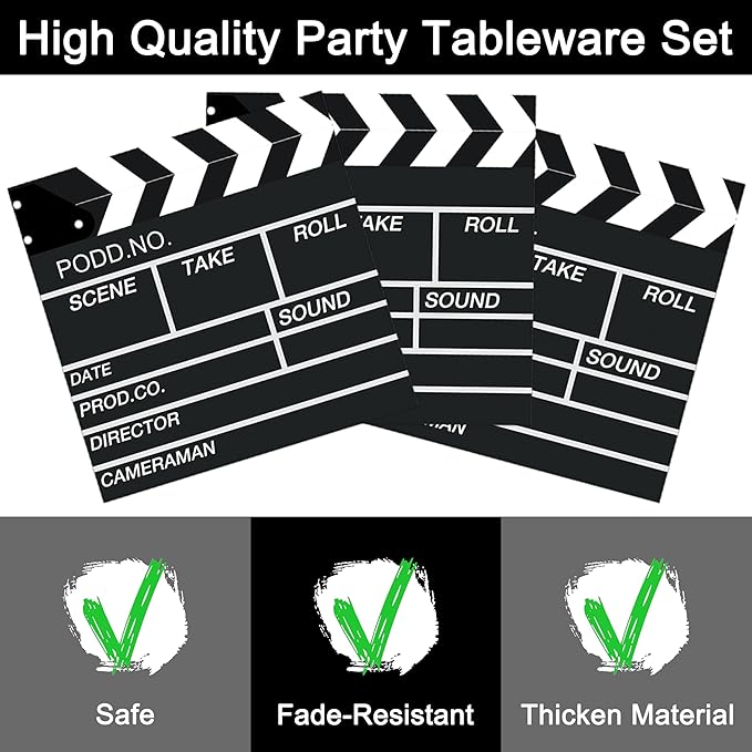 96 Pcs Movie Night Birthday Party Plates Napkins Forks Supplies Paper Tableware Set Disposable Table Movie Night Theme Snack Decoration for 24 Guests
