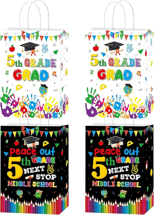 MOIZYNG 16PCS 5th Grade Graduation Gift Bags with Handles, Peace Out 5th Grade Next Stop Middle School Paper Snack Treat Candy Goodie Bags for Fifth Grade Graduation Party Favors Supplies