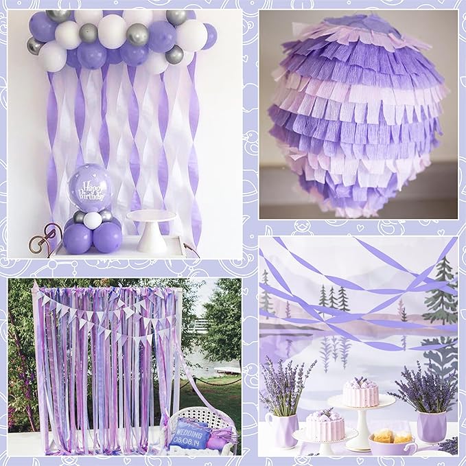 8 Rolls Crepe Paper Streamers, Light Purple Streamers Party Decorations for Baby Shower Bridal Shower Wedding Lavender Party Birthday Graduation