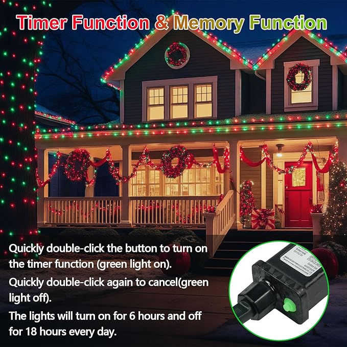 Upgraded Connectable 200 LED Christmas String Lights Outdoor Indoor, 66FT Red and Green Christmas Lights 13 Modes, Waterproof Twinkle Fairy Lights Plug in Clear Wire for Tree, Bedroom Decoration