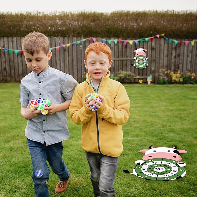 HyDren Cow Dart Party Game Farm Dart Party Favors 31x24 Cow Dart Board with 12 Sticky Balls Toys Farm Game Party Decorations Animal Birthday Party Gift for Indoor Outdoor Game