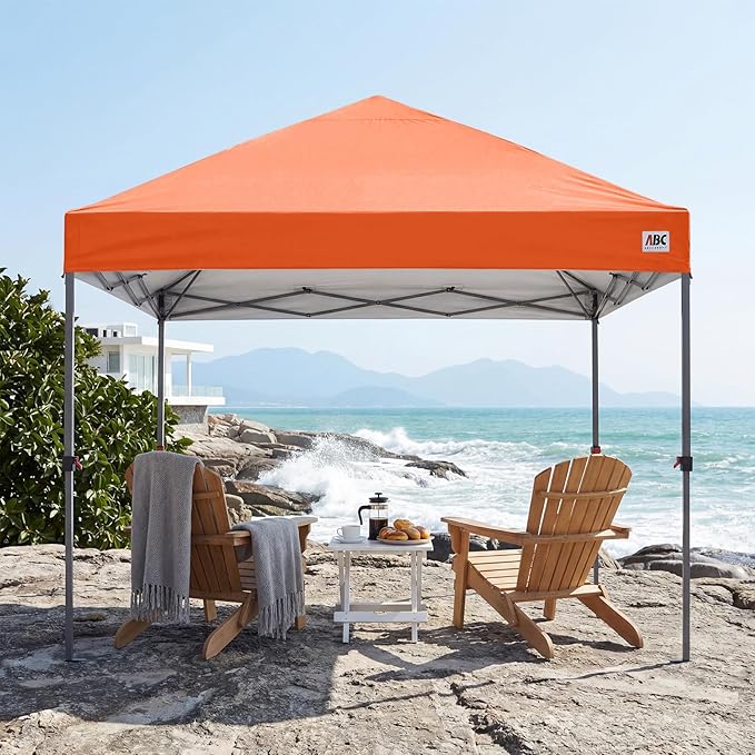 ABCCANOPY 10x10 Pop Up Canopy Tent, Easy Setup Instant Shelter with Wheeled Bag, Heavy Duty Outdoor Canopy for Beach, Market, Backyard, UV Protection, Outdoor Weather Protection (Orange, 10x10)