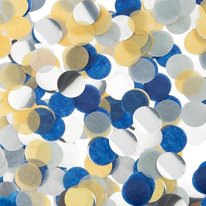 Confetti, Table Confetti, 1.76 Oz Confetti Paper, Diameter 1 inch / 2.5 Cm, Confetti Dots, Table Confetti Circles, Birthday Wedding Confetti, Round Tissue Paper, Blue Yellow Silver Confetti