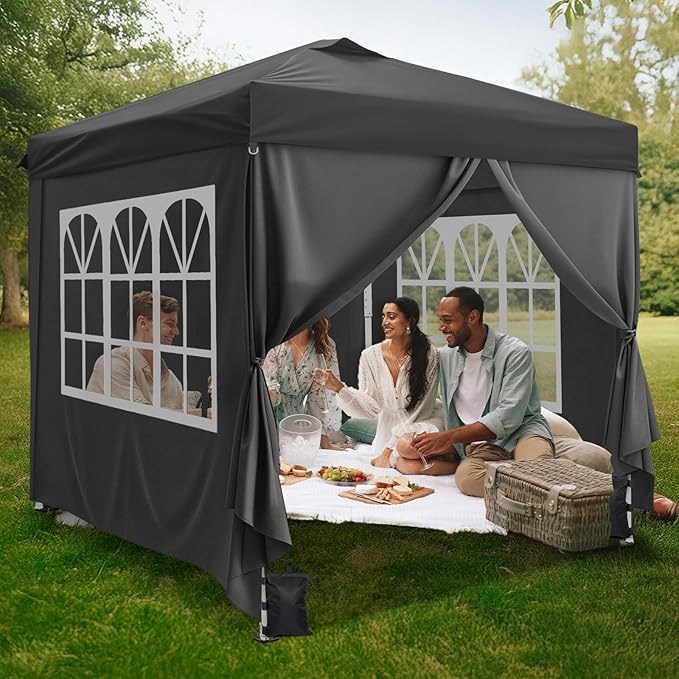 VINGLI 10x10 Pop Up Canopy Tent with 4 Sidewalls & Sandbags, Outdoor Pop Up Gazebo, Tents for Parties Easy up Canopy for Events, Parties, Camping