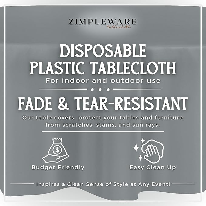 ZIMPLEWARE Premium Silver Plastic Table Cloth Disposable (12 Pack) Round Tablecloth (84in) Party Table Cloths Disposable, Perfect Table Cloth Round Cover for Any Table Up to 6 Feet