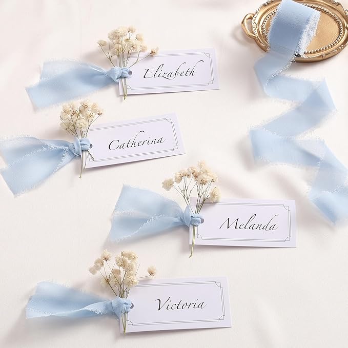 DORIS HOME Baby Blue Chiffon Ribbon for Flower Bouquet, 1" x21Yd Fabric Ribbon for Gift Wrapping, Handmade Frayed Ribbon for Wedding Invitations/Christmas Decorations