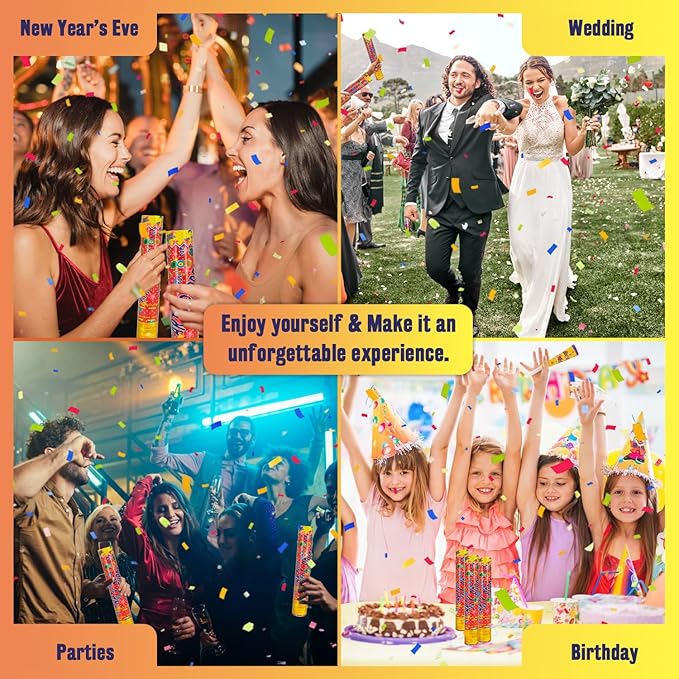 Confetti Cannon Multicolor Confetti Poppers 6 Pack Biodegradable Party Poppers 12 Inch Confetti Shooter Sticks for Wedding Graduation Birthday Engagement Anniversary Christmas New Year Celebration