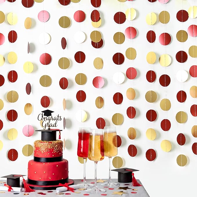 Cheerland Red and Gold Birthday Decorations Valentines Backdrop Red and Gold Garland Scarlet Maroon Party Decor Hanging Garlands Celebration for Weddings Bridal Showers Lunar New Year Valentines