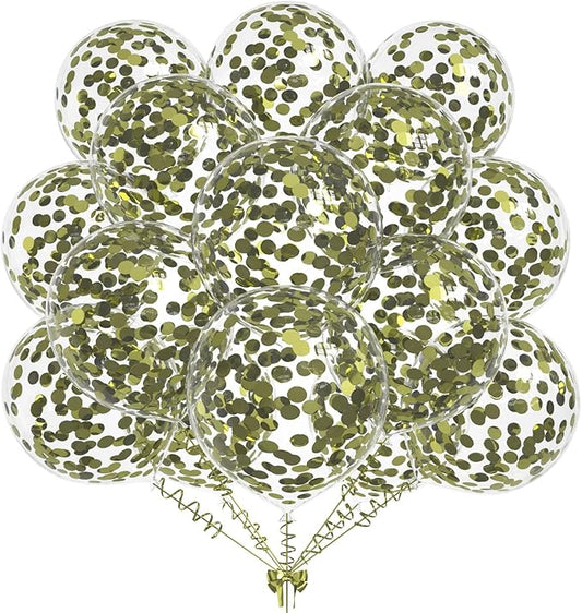 50pcs Avocado Green Foil Confetti Balloons,12 inch Latex Balloon with Avocado Green Confetti Inside for Birthday Family Party Wedding Party Baby Shower Decoration Supplies
