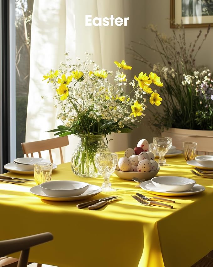 Pureegg Plastic Table Cloth Disposable 6 Pack, 54 x 108 Inch Table Cloths, Easter Party, Decorative Tablecloths, Rectangle, Lemon, Pastel Plastic Cover, Waterproof, Yellow