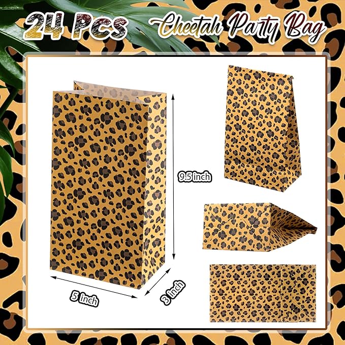 Leinuosen 24 Pcs Classic Leopard Paper Bags Cheetah Birthday Party Favor Cheetah Paper Treat Bags for Leopard Birthday Bridal Shower Christmas Party Decorations