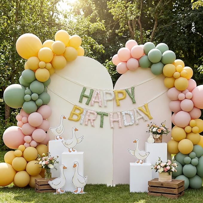 Suncalla Pre-strung Happy Birthday Banner Sign Reusable Felt Happy Birthday Garland Hanging Decorations Party Bunting Garland for Party Decor Photo Prop Home Backdrop (Silly Goose)
