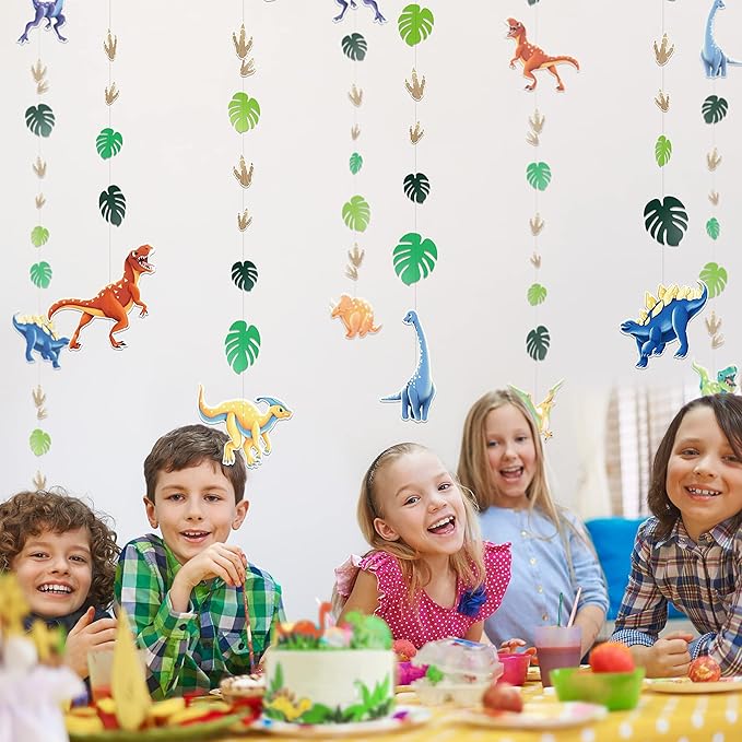 Cheerland Dinosaur Party Decorations Dino Birthday Garland Hanging Jurassic Dinosaur Streamer with Leaves for Boys Bday Party Decor Baby Shower Decoration Summer Banner Supplies Ceiling Backdrop