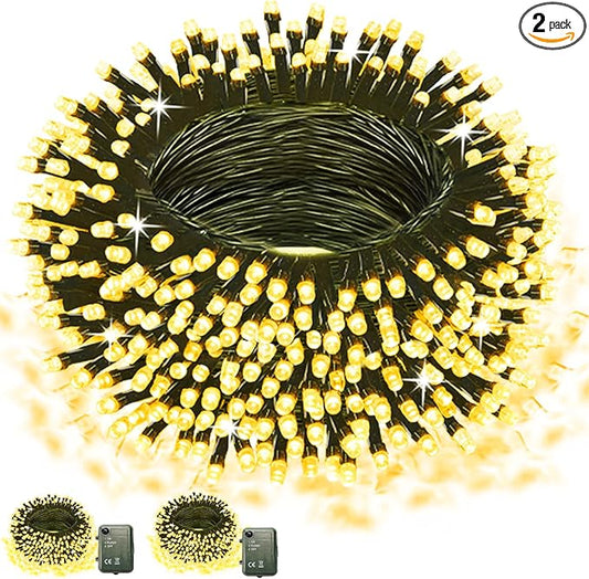 String Lights Battery Powered, 2 Pack Total 33 FT 100 LED Christmas Lights Indoor Outdoor Decoration, Twinkle Fairy Light for Classroom Dorm Xmas Tree Decoration, Warm White