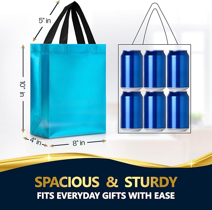Nush Nush Aqua Blue Gift Bags Medium Size – Set of 30 Light Blue Reusable Gift Bags With Handles Bulk - Turquoise Goodie Bag for Birthday Party Favors, Bachelorette, Special Events – 8Wx4Dx10H