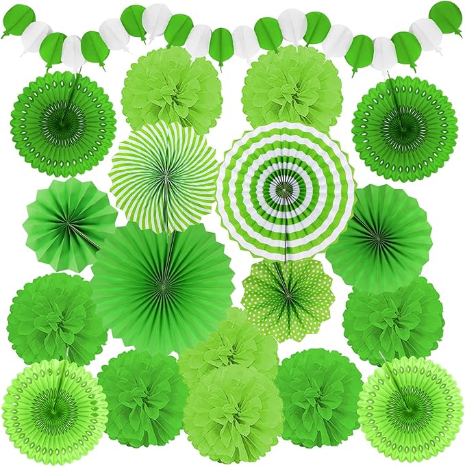 Green Party Decorations, Papar Fans Pompoms Fans Garlands for Birthday Wedding Graduation Summer Forest Carnival St.Patrick's Irish Party Decorations