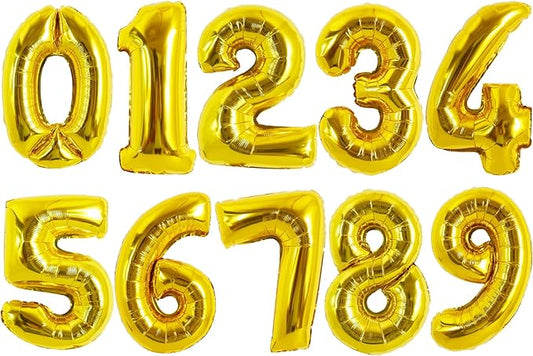 TONIFUL 16 Inch Number Gold 0-9 Mylar Foil Balloons 10 Pcs Custom digitalal Balloons for 2026 New Year Eve Birthday Party Engagement Graduations Anniversary Baby Shower