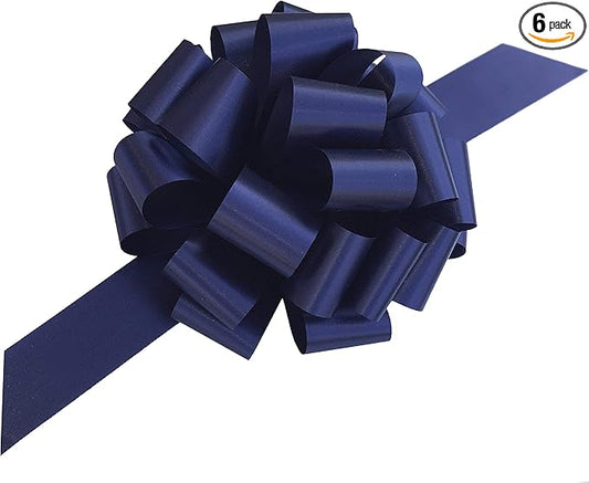 Large Navy Blue Ribbon Pull Bows - 9" Wide, Set of 6, Memorial Day, 4th of July, America 250 Anniversary, Law Enforcement Appreciation, Thin Blue Line, Wreath, Garland, Gift Basket, Father's Day