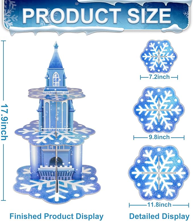 3 Tier Frozen Cupcake Stand Holder, Thickened Cupcake Tower for Boys Girls Kids Birthday Party Christmas Supplies Decorations Winter Snow Themed Cake Holder Dessert Display Stand