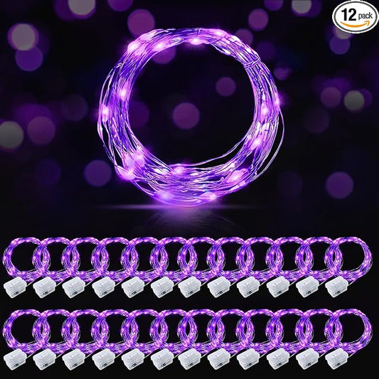 AIKEI 24 Pack LED Fairy Lights Battery Operated, String Lights Waterproof 7 Feet 20 Led Firefly Starry Lights for Wedding Party Bedroom Garden Christmas Decoration Purple