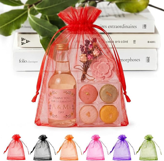 ANZNKU 50 Pack Red Organza Bags 6x9 inches Mesh Bags Drawstring, Sheer Mesh Bag Drawstring, Gift Bag for Easter Gift Party, Wedding Mesh Festival Makeup Favor Pouch