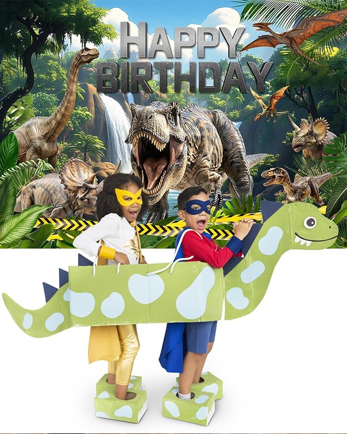 Mocsicka 7x5ft Dinosaur Birthday Backdrop Jurassic Party Decorations for Boy Dino Theme Photography Background Supplies (Green, 7x5ft(82"x60"))
