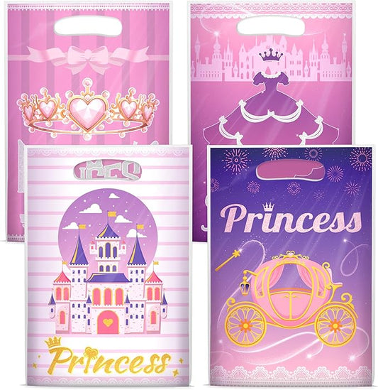 Nuesaurd 100Pcs Princess Party Favor Bags, Plastic Princess Goodie Gift Bags,4 Styles Pink 9.8"x6.7" Castle Candy Treat Bags for Kids Birthday Party Baby Shower Wedding Decorations