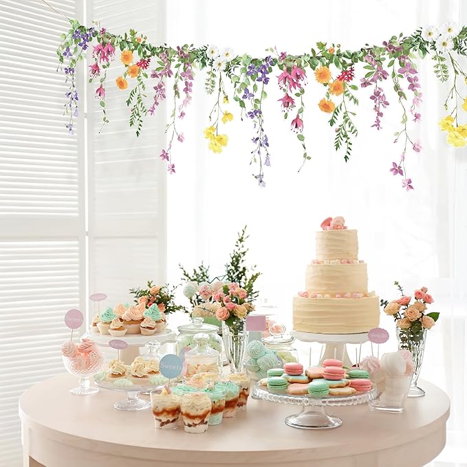 Cheerland Flower Banner Wildflower Garland Floral Party Decorations Whimsical Decor for Enchanted Garden Floral Woodland Theme Picnic Girls Birthday Tea Party Garden Wedding Onederland Baby Shower
