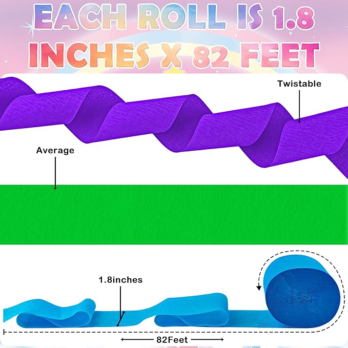 Crepe Paper Streamers 12 Rolls, 1.8" x 82' Each, Pastel Rainbow Streamers Party Supplies for Birthday Baby Shower Bachelorette Party Bridal Shower Wedding Graduation Decorations, DIY Crafts