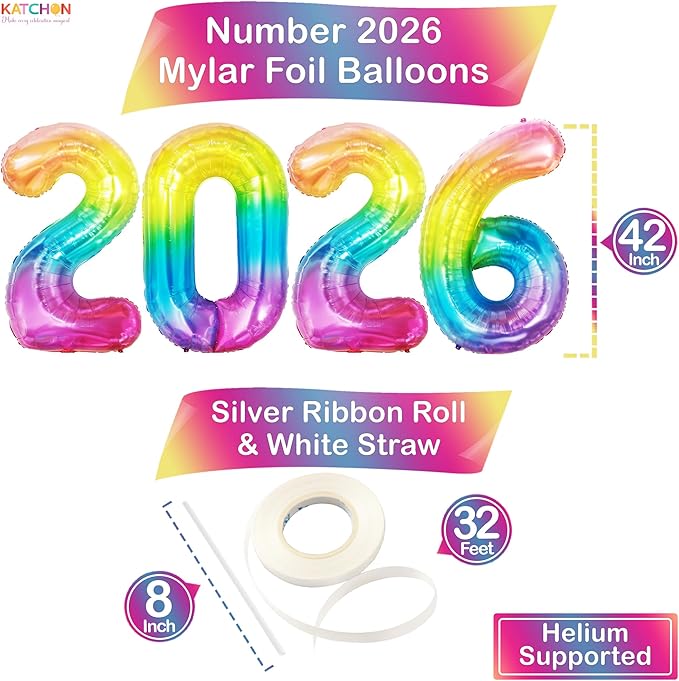 Rainbow 2026 Balloons 42 Inch, Rainbow Graduation Decorations 2026, Foil Number 2026 Graduation Balloons Class of 2026 Decorations | Graduation Party Decorations | Prom Decorations 2026, Katchon