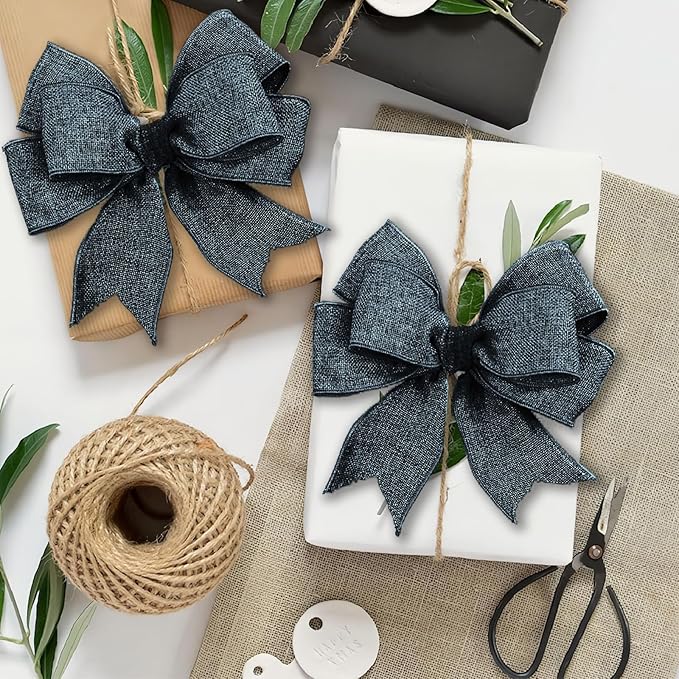 Navy Blue Burlap Ribbon 1 inch X 10 Yard Natural Linen Woven Burlap Ribbons DIY Handmade Edging Production Wreath Holiday Decoration Ribbon Gift Wrapping Dark Blue Burlap Ribbons