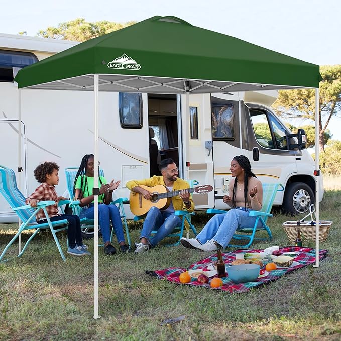 EAGLE PEAK Pop Up Canopy Tent with Wheeled Carry Bag, 8 Stakes, 4 Ropes, Easy Set Up Tent Canopy, 8x8 ft, Green