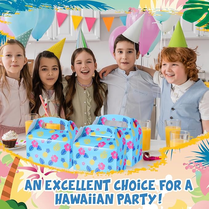 Marspark 24 Pack Hawaii Cartoon Birthday Party Supplies, Paper Gift Boxes, Cartoon Candy Treat Boxes for Birthday Party Decorations(Hawaii Pattern)