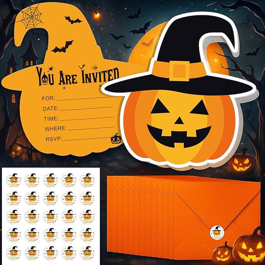 25 Set Thanksgiving Birthday Party Invitation Pumpkin Invitation Cards with Envelopes Stickers for Birthday Invites Holiday Pumpkin Themed Party Supplies for Fall Baby Shower Girls Favor 5 x 6 Inch