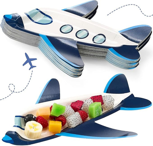meekoo 24 Pcs Airplane Party Paper Plates Airplane Theme Party Decorations for Dinner Dessert Picnic Birthday Wedding