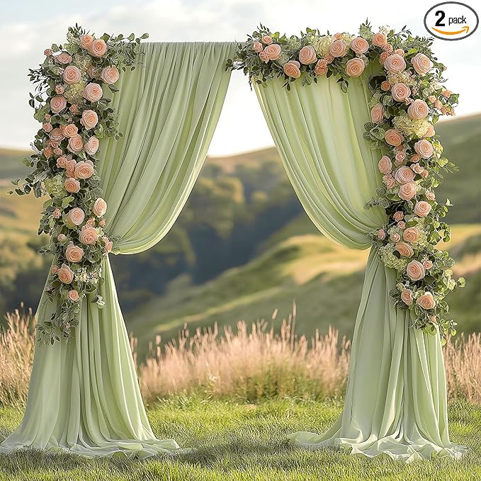 ESGOTBME 10x10ft Wrinkle Free Sage Green Backdrop Curtain for Parties Soft Fabric Drapes Wedding Curtain Backdrop for Birthday Party Decorations Background for Photography 5x10ft, 2 Panels