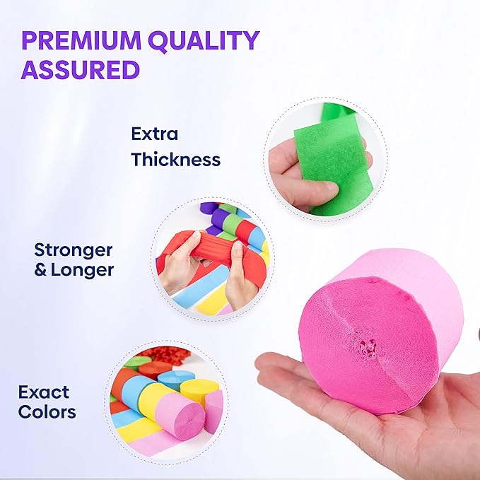 12 Unique Rainbow Streamers Rolls, 984ft Pack of Unique 12 Rainbow Crepe Paper Rolls for Party Decorations, Party Streamers for Wedding Decoration (1.8 inch x 82 ft/Roll)