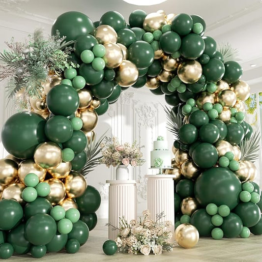 Green and Gold Balloons Garland Arch Kit - Dark Emerald Green Hunter Forest Sage Green Metallic Gold Balloons for Birthday Baby Shower Anniversary Wedding Jungle Safari Party Decorations