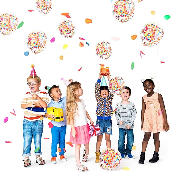Gejoy 50 Pieces Rainbow Multicolor Confetti Balloons 12 Inches Latex Balloon with Bright Colorful Confetti Pre-Filled for Wedding Engagement Party Decoration