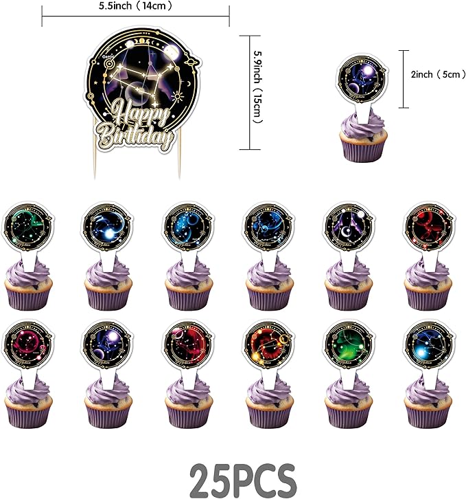 Zodiac Gemini Party Decorations - Gemini Birthday Banner, Cake Topper, Backdrop - Blue, White, Multicolor